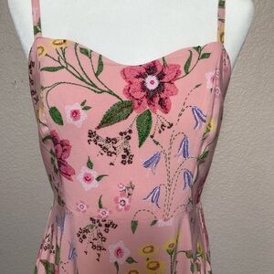 Floral Pink Dress with Spaghetti Straps and fitted bodice. Size L NWOT